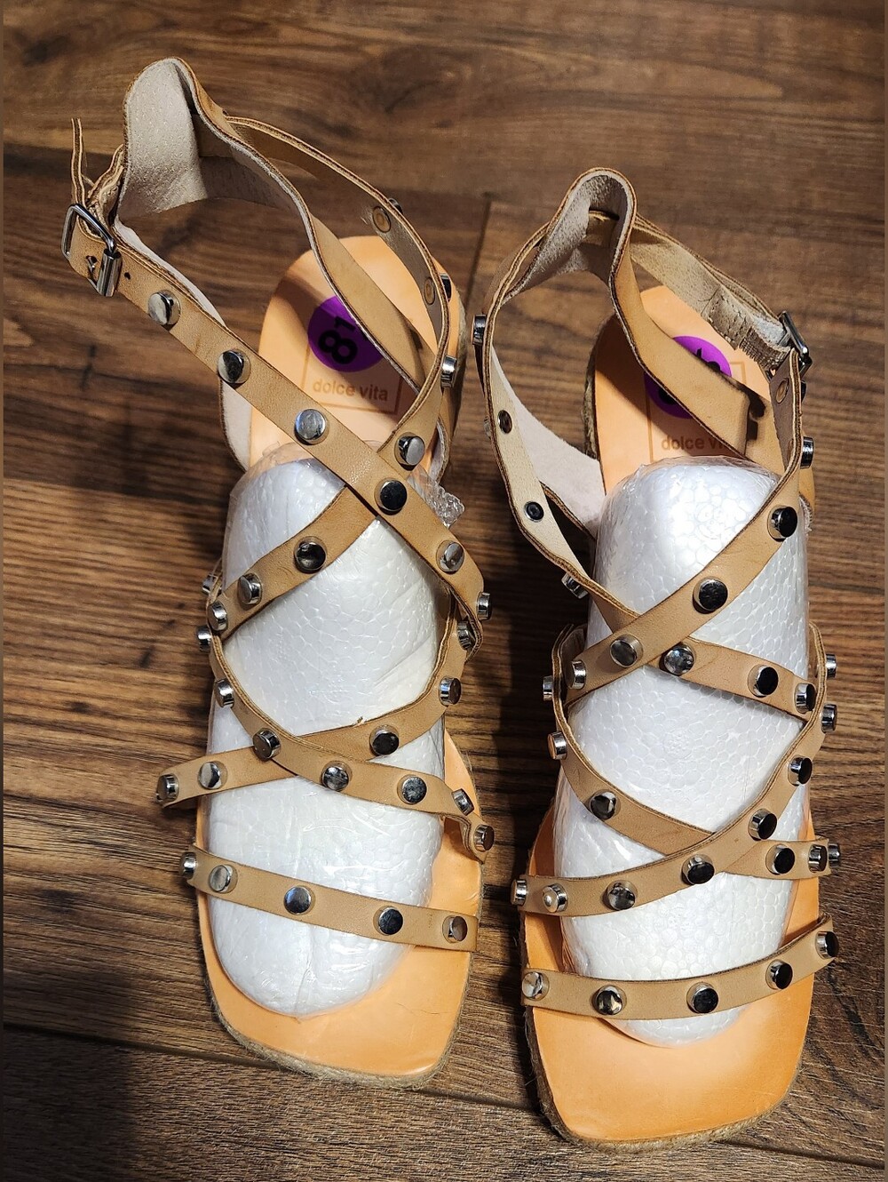 Dolce Vita Tan Strappy Studded Sandals